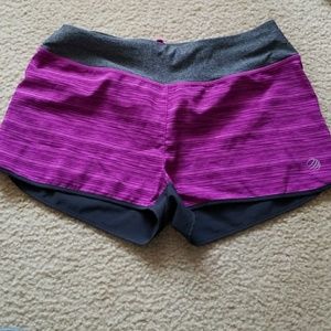 Pinkish purple and gray running shorts